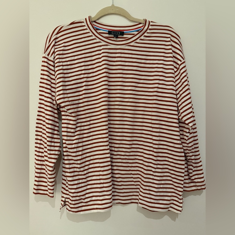 AYR Rust Red/Brown and White Striped Long Sleeve Tee, size M